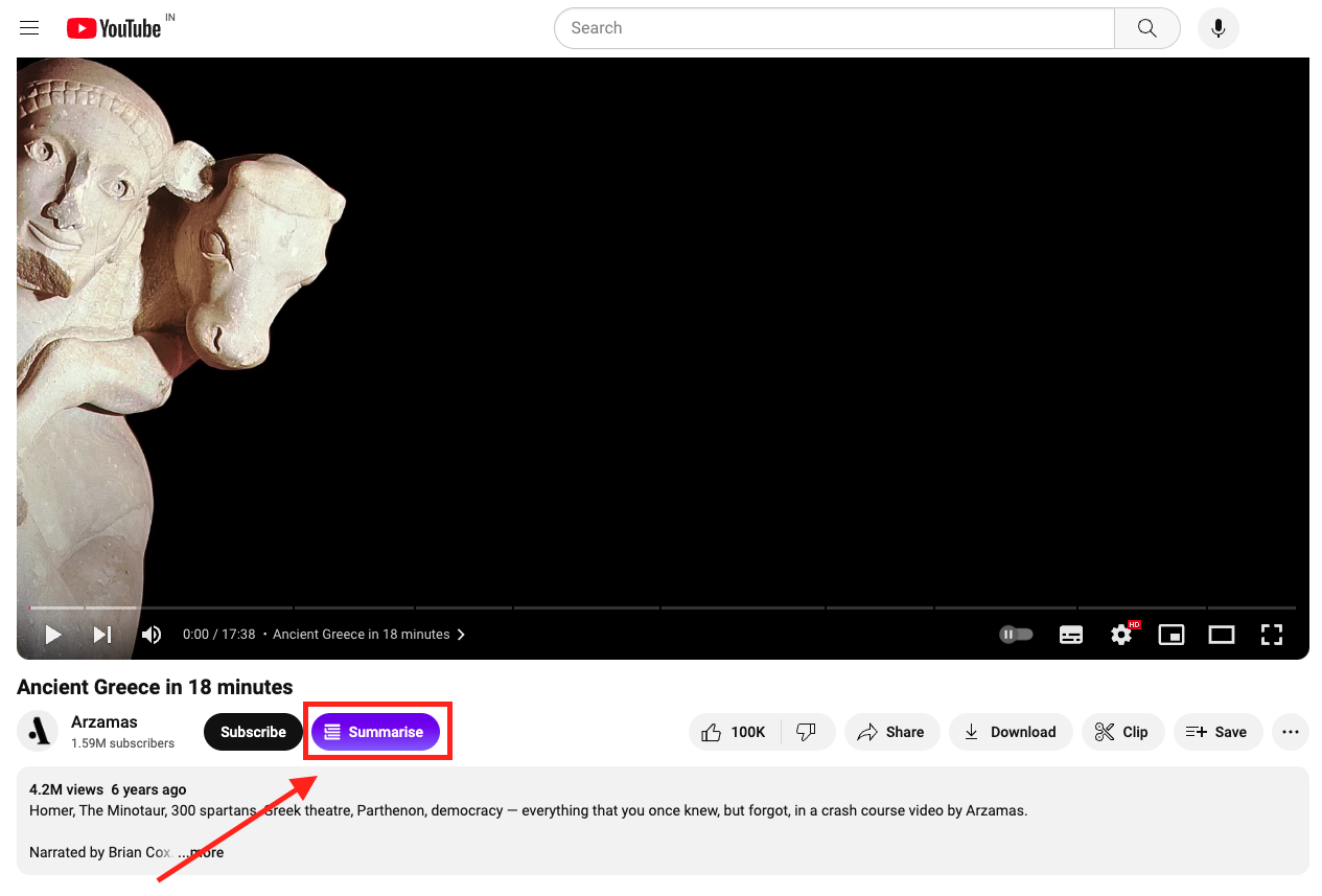 Click the Summarize Button Under the Video